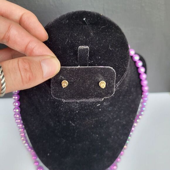 Vintage Demi Parure 90s Acrylic Purple AB Graduated Bead Necklace 24 in - Picture 6 of 6